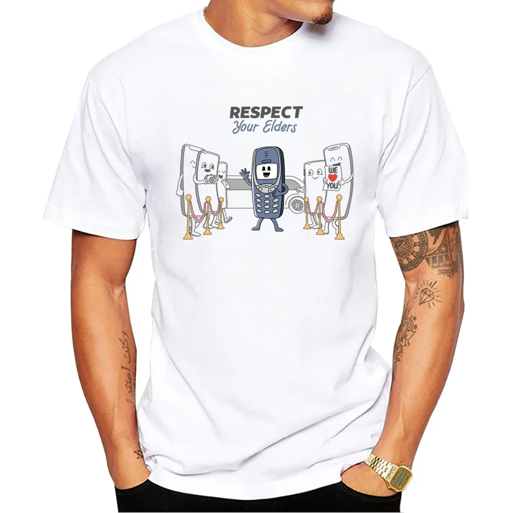 2024 Men's Funny Mobile Design Short Sleeve T-Shirt Cool Printed Tops Hipster Tee