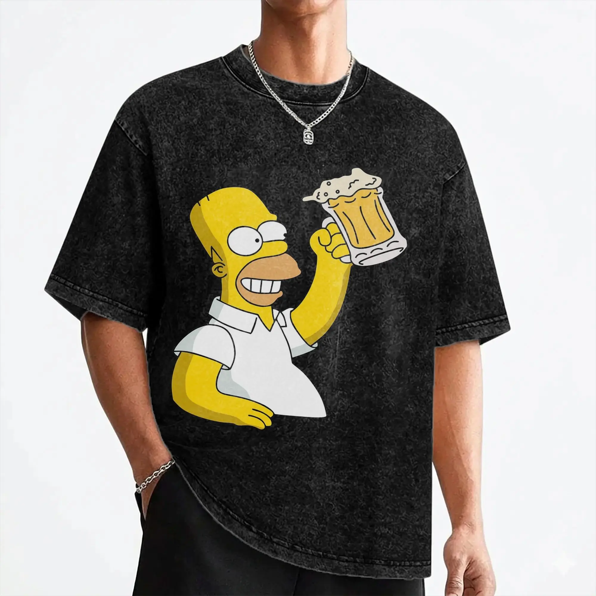 Cartoon The S-Simpsons T Shirts Washed Short Sleeve Harajuku T-Shirts  Vintage for Men Women Streetwear Summer Tees