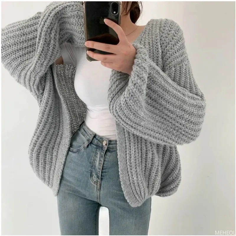 Casual Versatile Knit Cardigan Sweater Jacket V-neck Loose Streetwear Coat Tops Women Vintage Knit Sweater Jacket