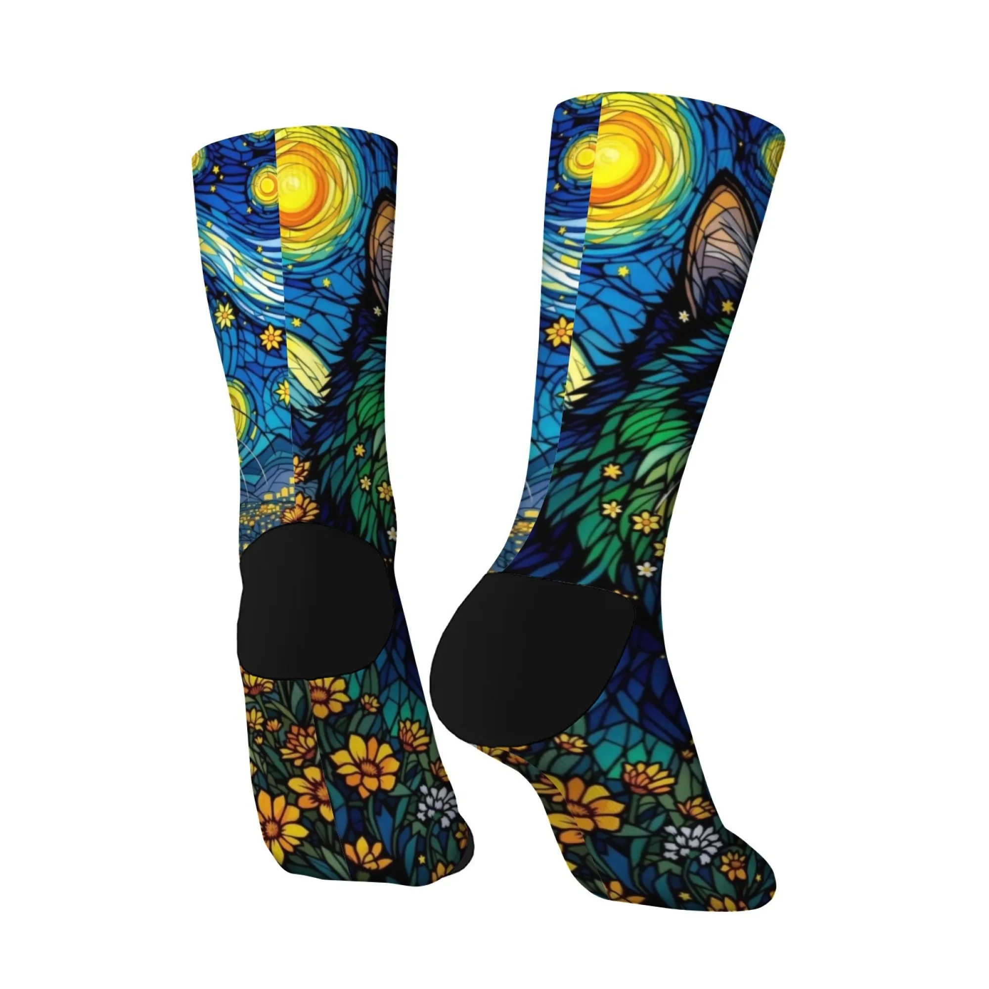 Nuit étoilée Floral chat hommes chaussettes nouveauté Van Gogh Art chaussettes Harajuku Style confortable décontracté mode drôle chaussettes unisexe cadeau
