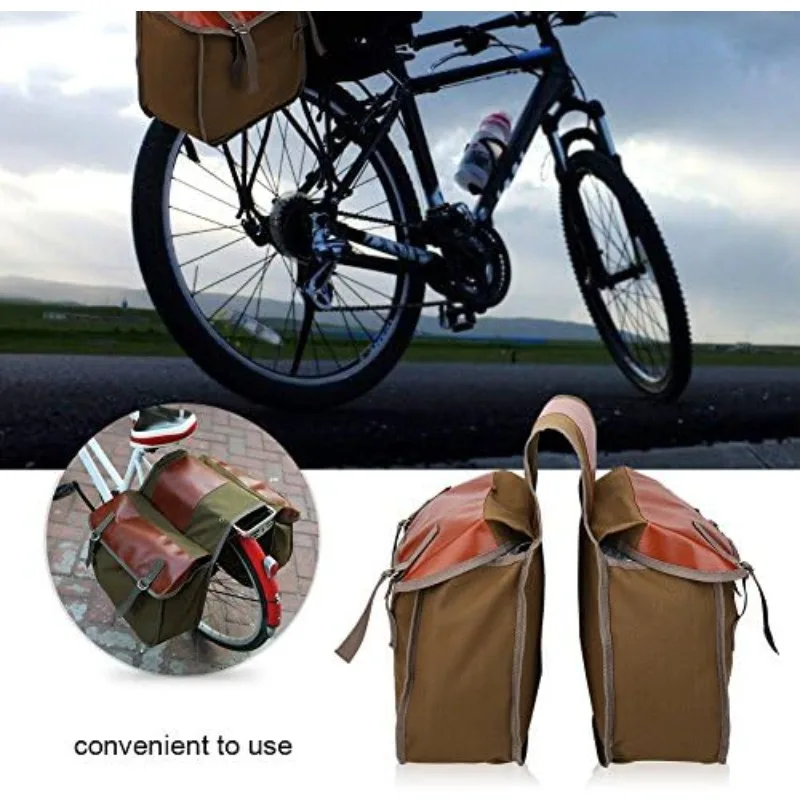 Bike Pannier Bag Large Capacity, Retro Rear Rack Storage Saddle Bag with Quick Release D-Buckle Straps, Double Side Design