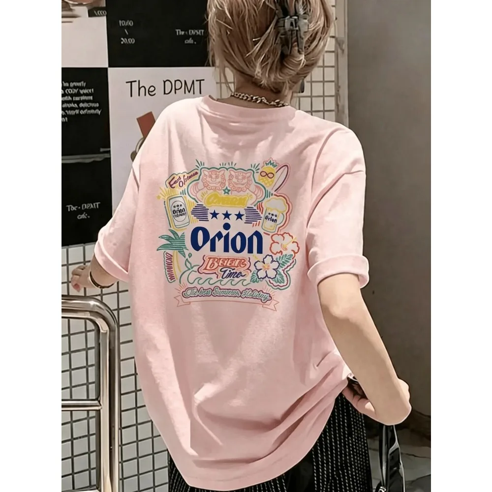 Orion Beer-style Graphic Printed T‑Shirt Women Men Vintage Loose Pure Cotton O Neck Short Sleeve Casual Fashion Street Wear Tees