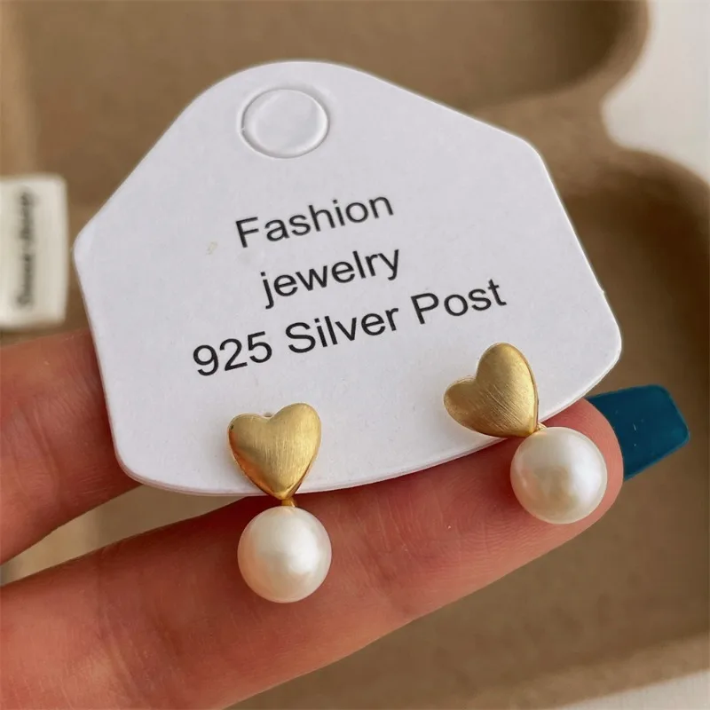

Minar Simple Natural Freshwater Pearl Matte Color Metal Heart Drop Earrings for Women Real Gold Plated Copper Wedding Jewelry