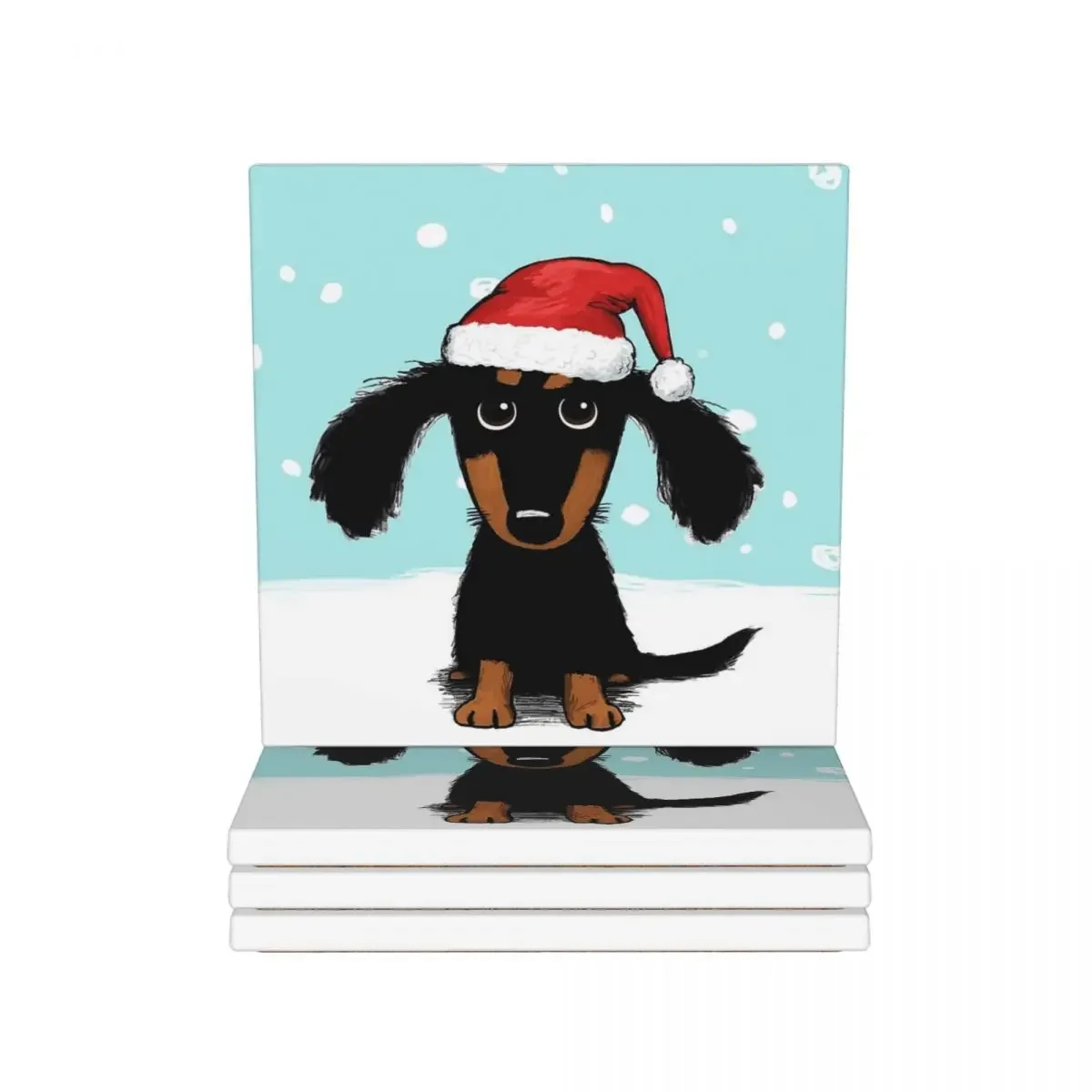 Cute Dachshund Christmas Winter Wiener Dog Santa Coaster Ceramics Hot Pad Table Decoration Kitchen Table Placemats Coffee Mat