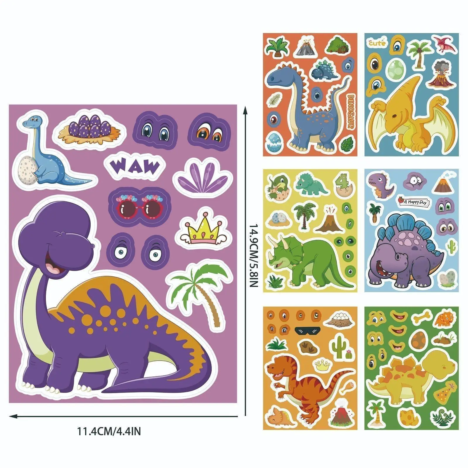 Gift Set,8pcs Cute Dinosaur Puzzle Stickers,DIY Creative Decorative Waterproof Fun Brain Teaser,Ideal for Art Projects