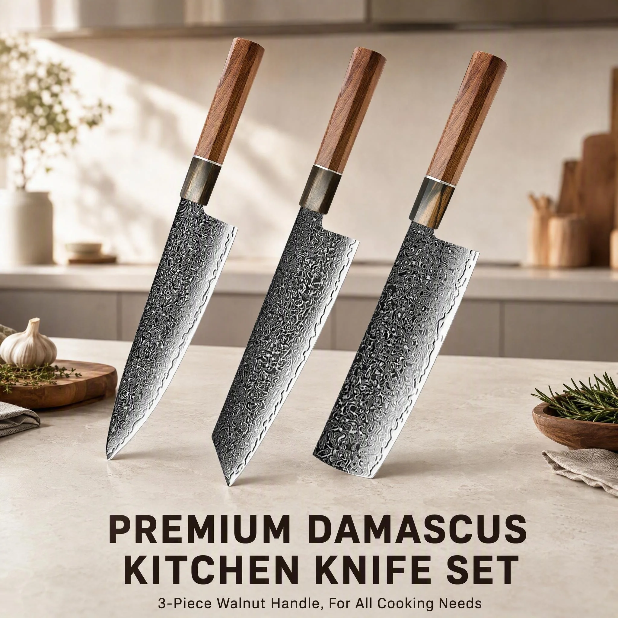 Professional Damascus Japanese kitchen knives, wooden handles, kitchen chef sharp multi-functional cooking knife with gift box