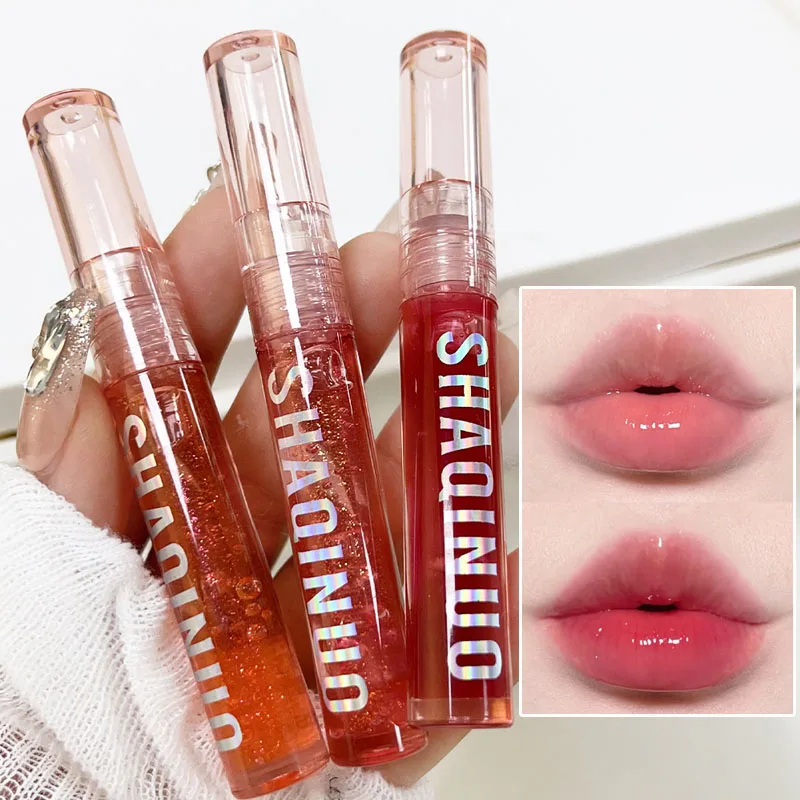 保湿リップグロス,透明な光沢のあるオイルセット,べたつかない,セクシーな唇の釉薬,リキッドクリスタルリップスティック,韓国のメイク