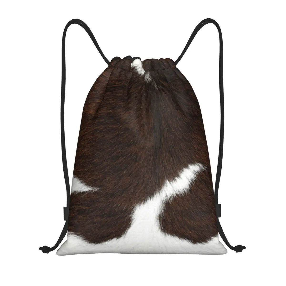Custom Cow Fur Cowhide Texture Drawstring Bag Men Women Lightweight Animal Skin Leather Sports Gym Storage Backpack