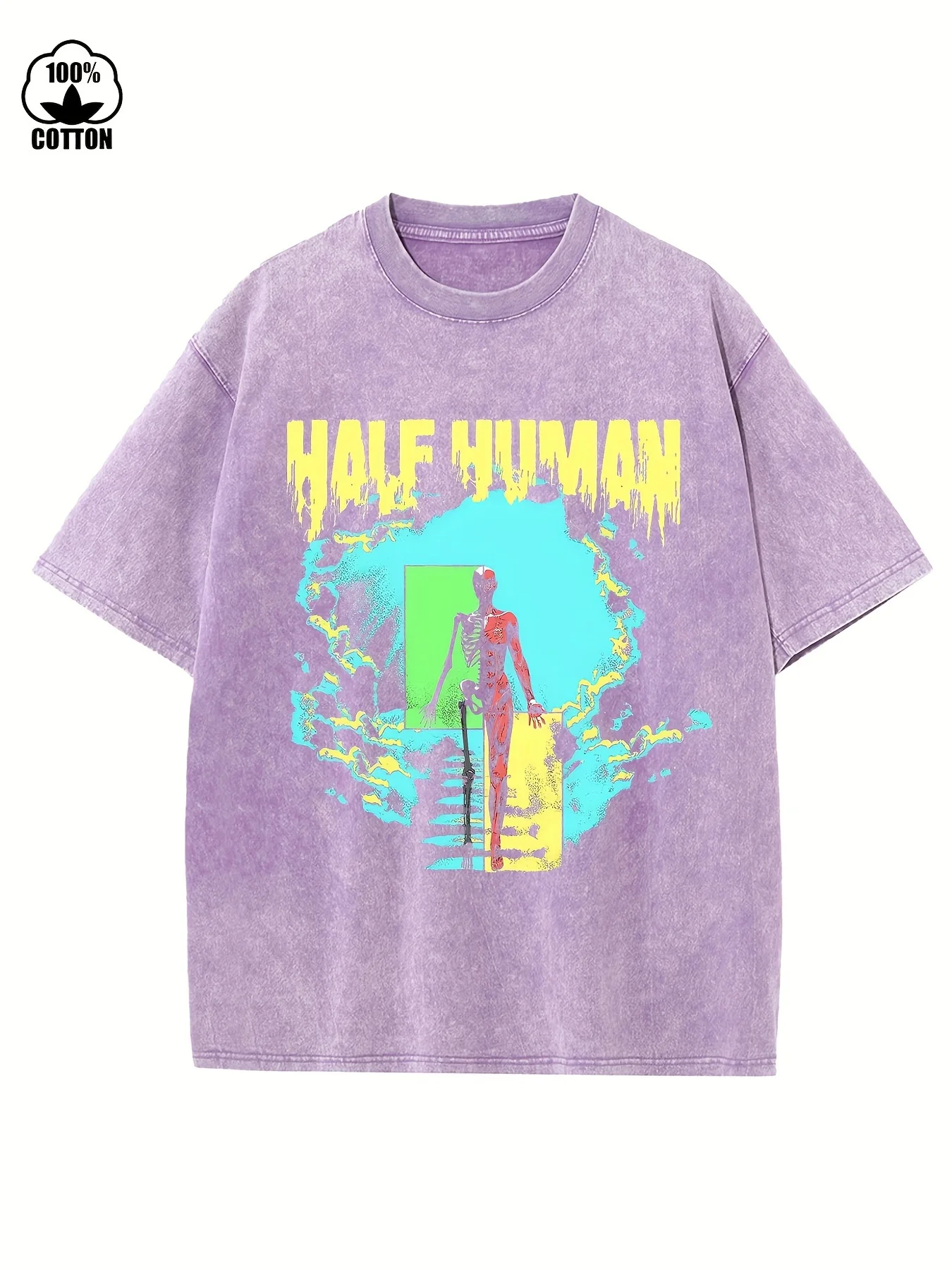 تي شيرت رجالي فضفاض عالي الجودة من القطن المغسول برقبة دائرية وأكمام قصيرة مناسب للأنشطة الخارجية في الشوارع #2