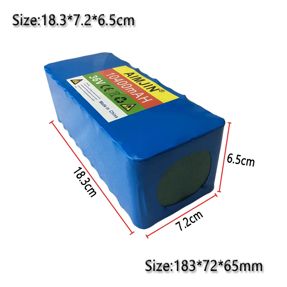 Bateria de lítio recarregável, BMS Vehicle Battery Pack, Adequado para bicicletas elétricas, Scooters, 10S4P, 36V, 10400mAH, 1000W