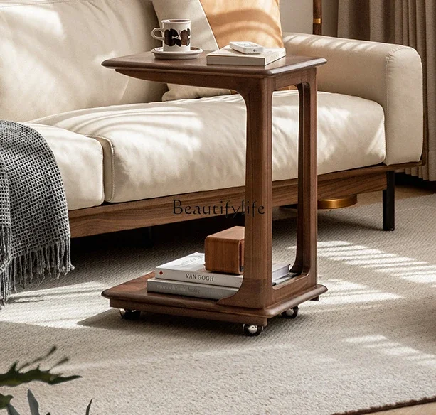 

Solid wood edge table, simple living room, black walnut mobile coffee table