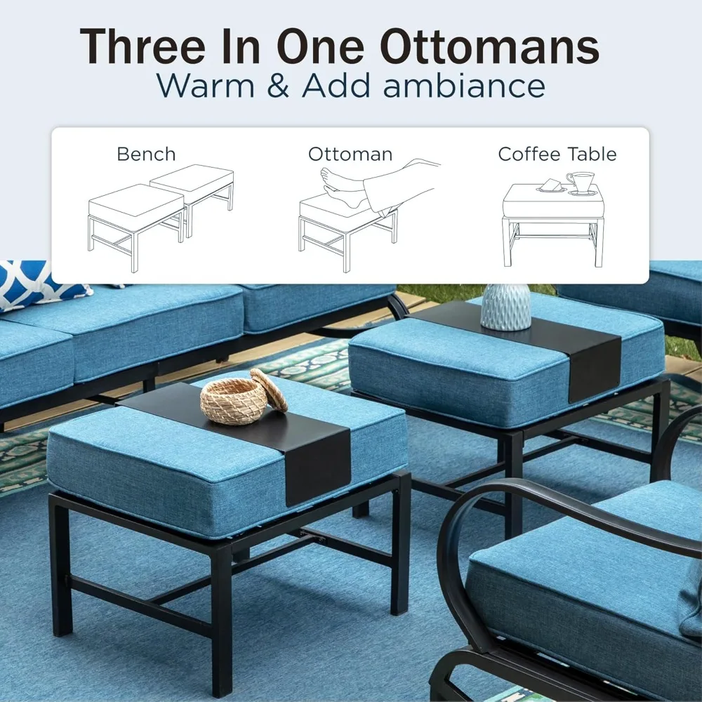 طقم أثاث خارجي مكون من خمس قطع، طقم خارجي معدني فاخر، بما في ذلك مقعدًا عميقًا بثلاثة مقاعد وكرسيين دوارين