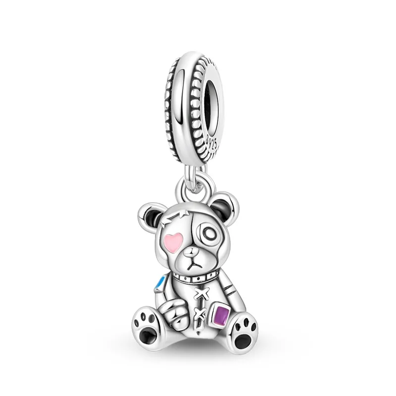 

925 Sterling Silver Dark Personality Bear Charms Pendant For Women Fit Original Bracelet DIY Birthday Party Jewelry Gifts