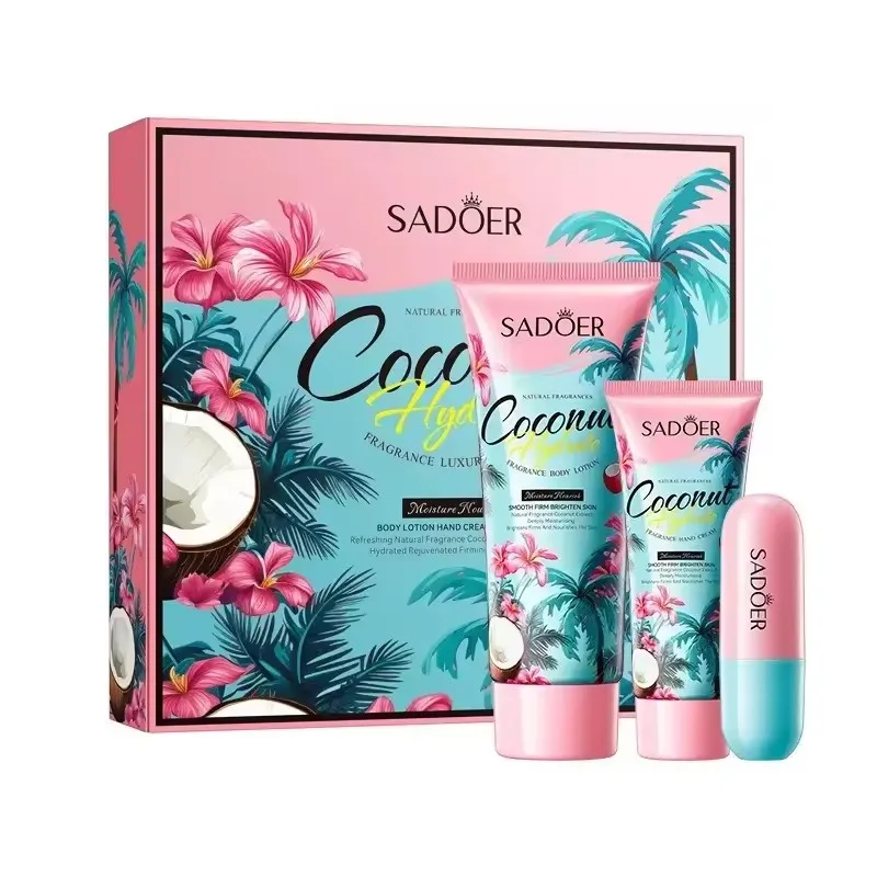 

3pcs/Set SADOER Hand Cream Lip Balm Body Lotion Skin Care Sets Moisturizing Plump Lips Lipstick Lip Plumper Body Hands Skin Care
