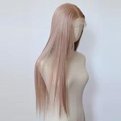 Rose Pink Synthetic Lace Front Wig Long Straight Misty Pink Pre Plucked Lace Front Synthetic Wig Futura Fiber Hair