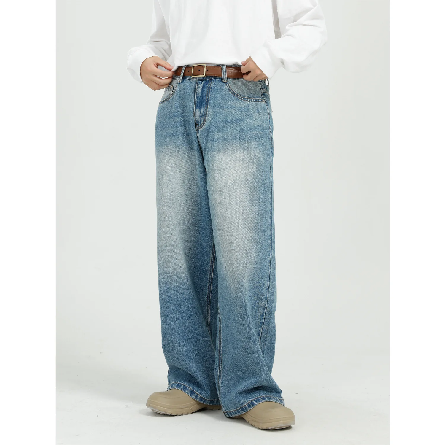 Vintage Jeans for Menall-match Blue Jeans Men Clothing Simple Wide-leg  Pants Straight Trousers Stretch Floor Length Men's Pants