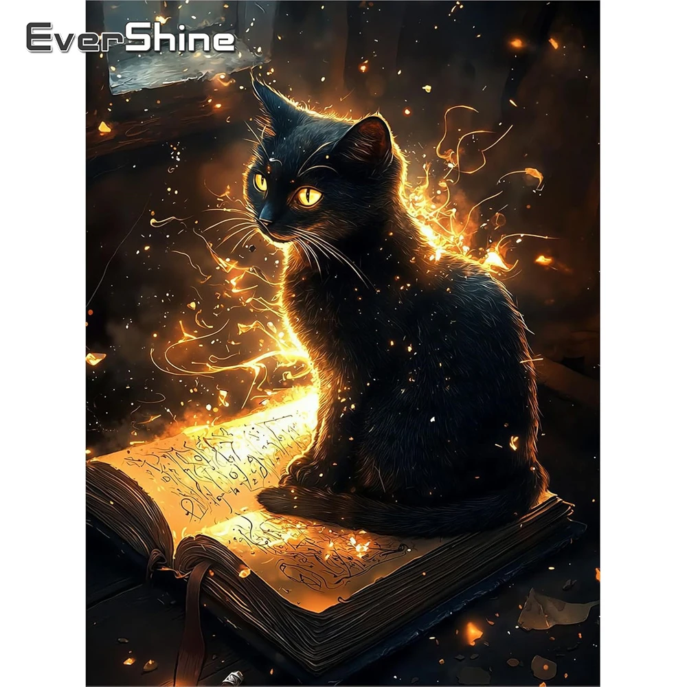 Evershine Diamant-Stickerei, schwarze Katze, Tiermosaik, DIY-Diamant-Malbuch, Muster für Erwachsene, Anfänger, handgefertigt, Hobby