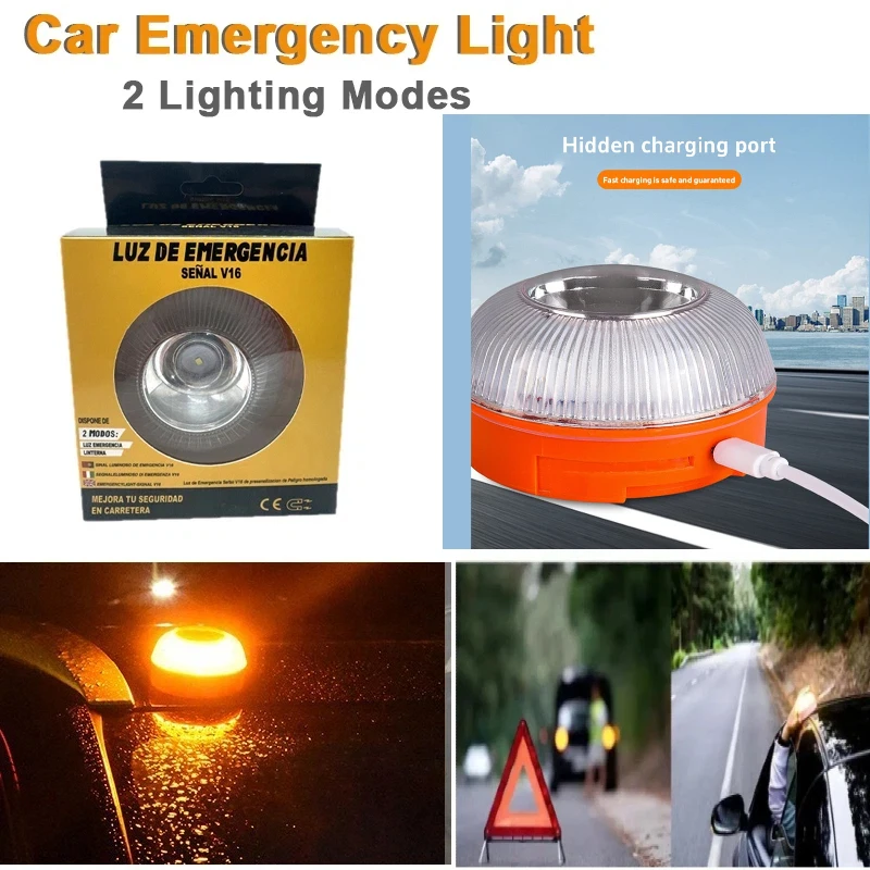ضوء الطوارئ V16 Homologated Dgt المعتمدة سيارة الطوارئ منارة تحذير ضوء قابلة للشحن المغناطيسي التعريفي ستروب مصباح ليد