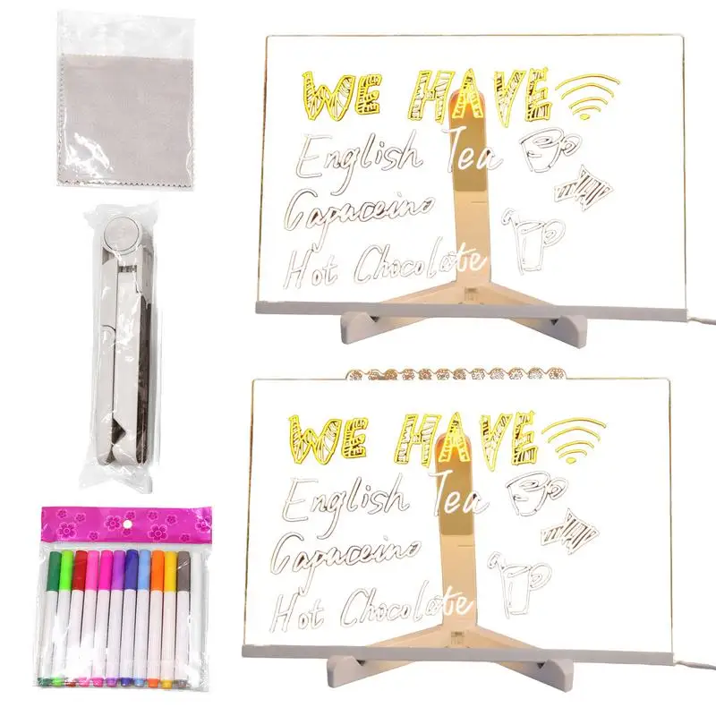 Light Up Dry Erase Board LED Letter Message Board With 7 Colorful Pens with Light Acrylic Drawing Board for Office School Home