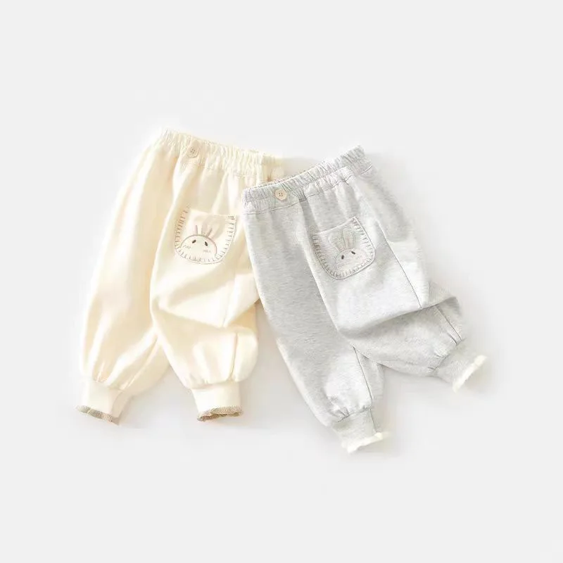 

2026 Seasonal Hot Selling Casual Children's Bunny Pattern Elastic Waist Long Solid Color Sweatpants