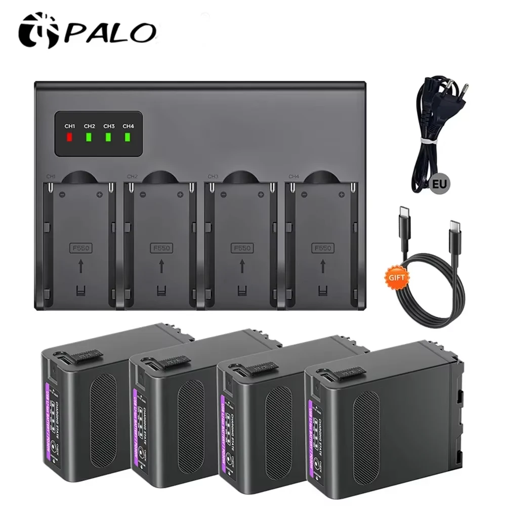 PALO 11800mAh NP-F990 Battery Compatible with NP F980 F970 F960 F750 F550 F570 & 4 Slots Charger for Sony QM91D CCD-RV100 TRU47E