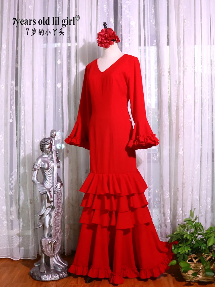 Vestido de dança flamenca espanhol feminino, tecido bielástico, GG20