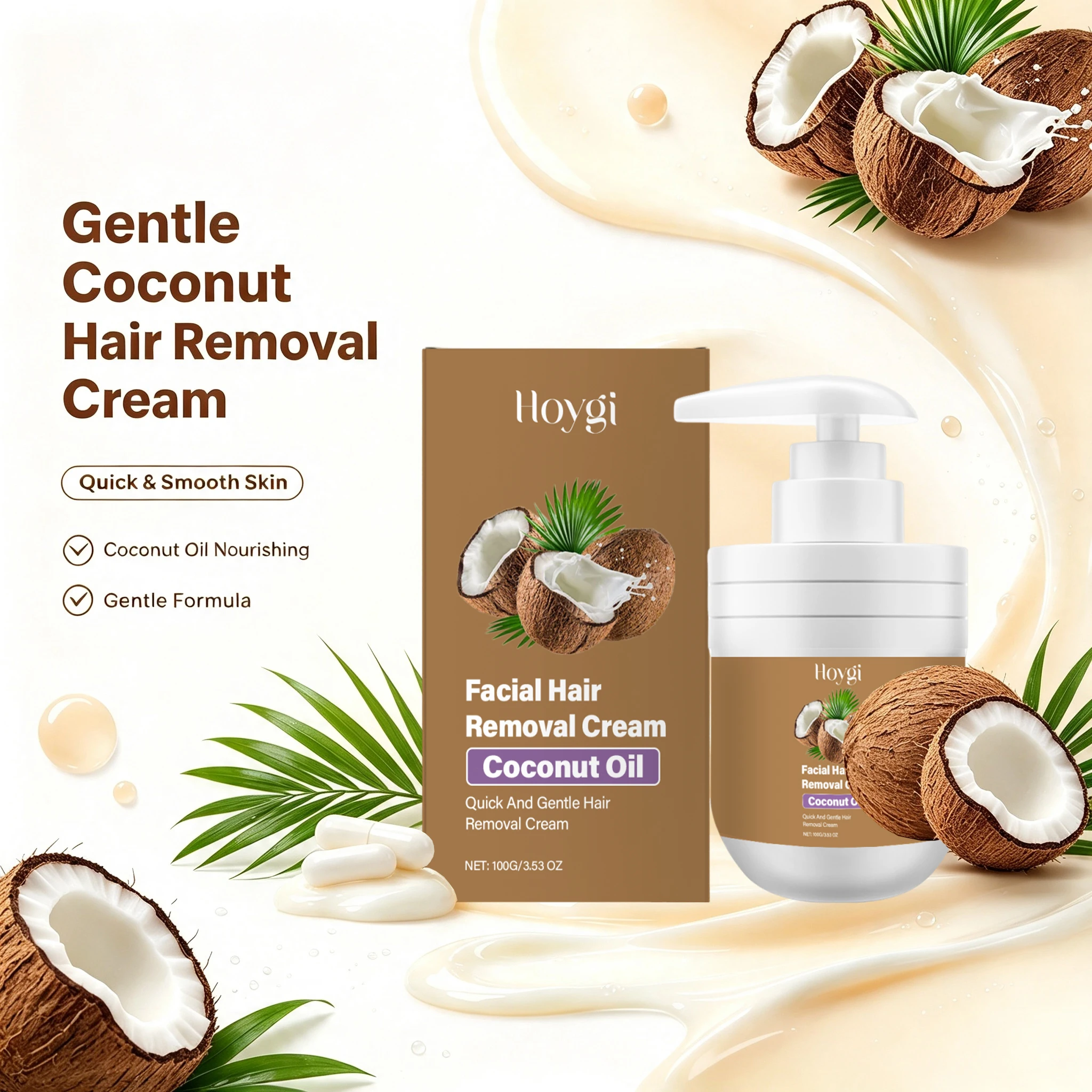 Body Oil - ครีมกำจัดขนจากมะพร้าว สำหรับผู้หญิงและผู้ชาย ใช้ได้กับขนบริเวณริมฝีปากและคาง สูตรอ่อนโยน ไม่ระคายเคือง ไม่เจ็บปวด