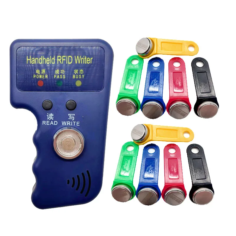 Handheld 125 KHz RFID Copier Writer Duplicator Programmer Pembaca + 5 pcs EM4305 Rewritable ID Keyfobs Tag