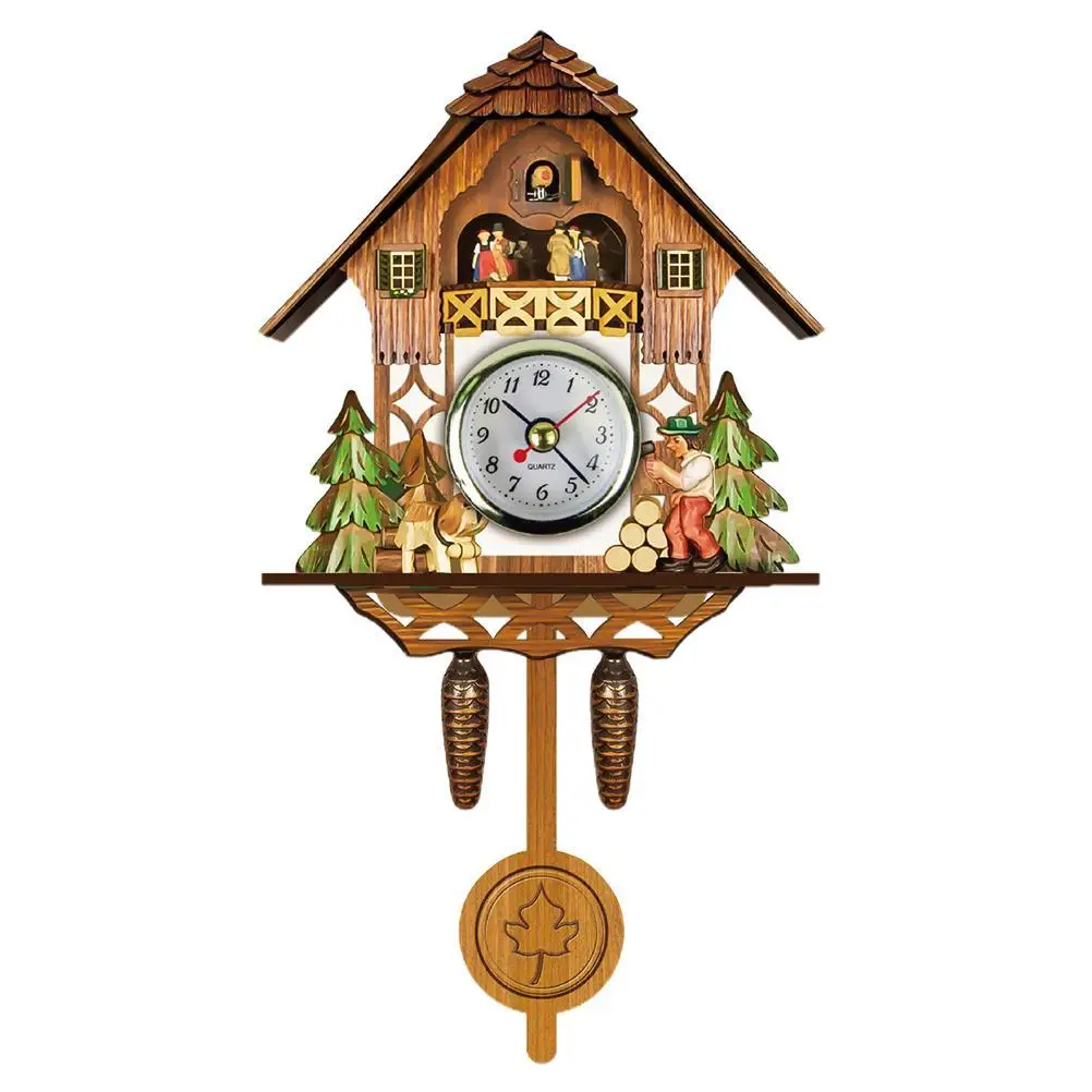 Cuckoo Clock Antique Wooden Cuckoo Birdhouse Wall Clock Home Decor Wall Art  Auto Swing Bell Pendulum