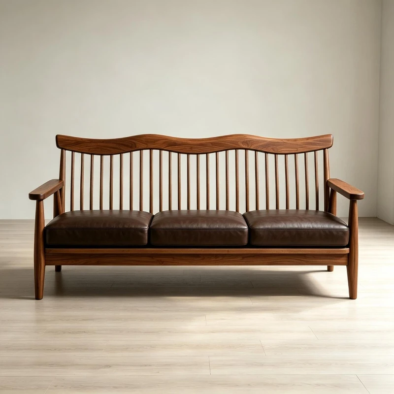 c6 New Chinese sofa three-person medieval solid wood furniture straight sofa Ready to ship and purchase with peace of mind