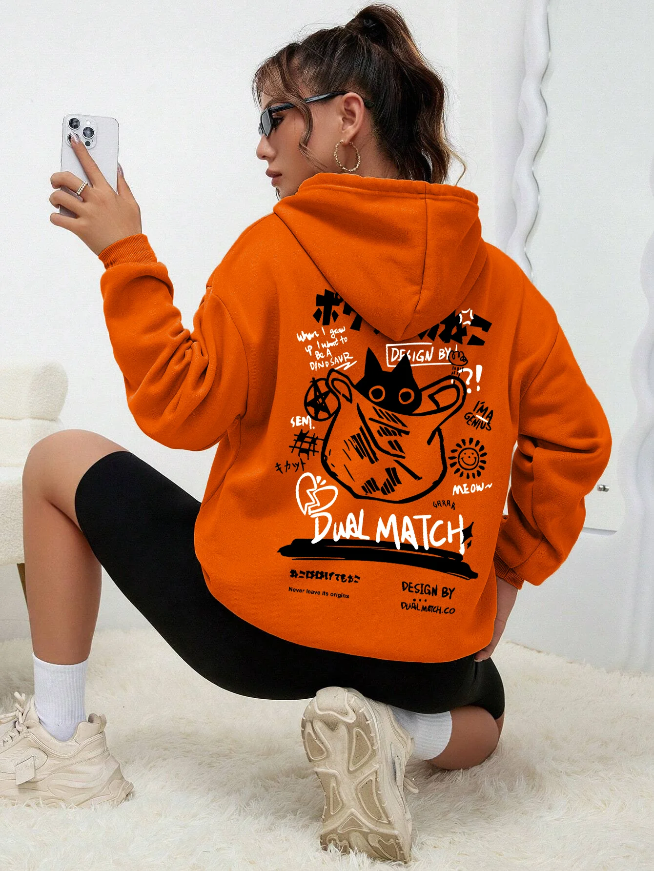 

Harajuku Kawaii Cat Couple Y2K Prints Hoodies Women Warm Fleece Hoodie Hip Hop Crewneck Hoody Autumn Street Oversize Top Female