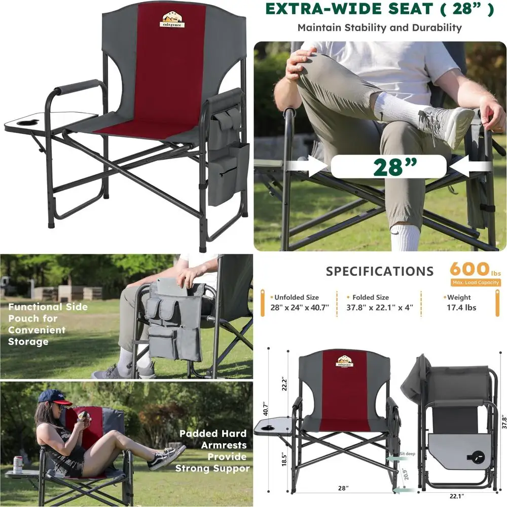 

Сверхмощный складной стул для улицы со съемным карманом, поддерживает 600 фунтов, регулируемый для кемпинга и мероприятий