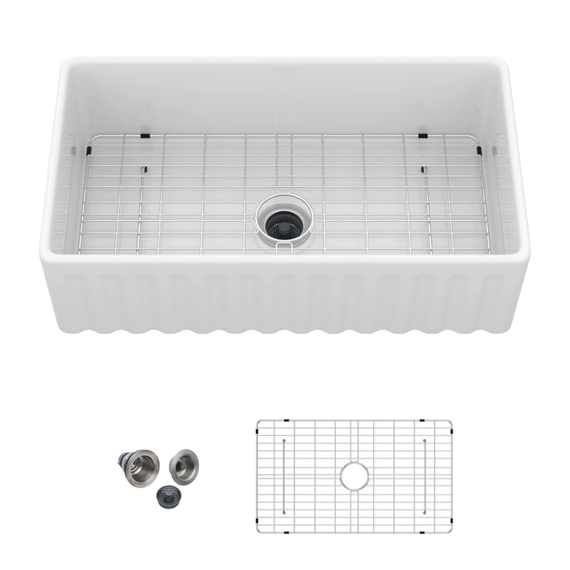 

33" White Apron Front Farmhouse Sink, Porcelain Ceramic Single Bowl Kitchen Sink, 33 x 18 x 10 Inch