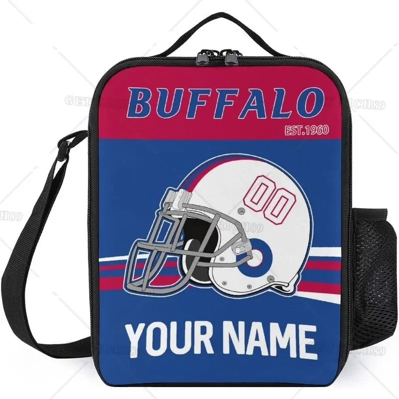 Custom Buffalo Lunch Bag for Women Men Youth Personalized Gifts Your Name Number Football Fan Lunch Box for Work School Trip