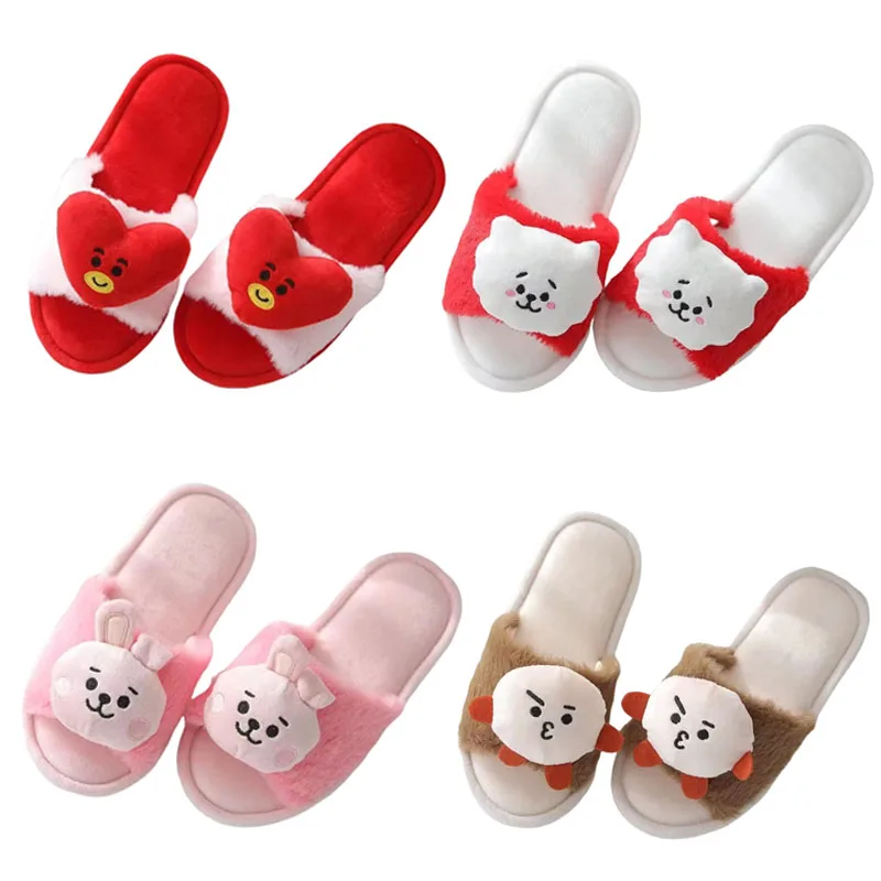 

Bt21 Kawaii аниме Rj Cooky плюшевые тапочки милый мультфильм Koya Shooky домашние тапочки с утечкой пальцев и пальцами одно слово перетаскивание