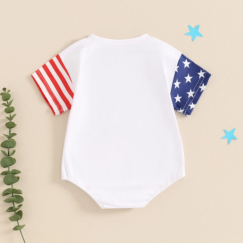 

Infant Toddler Unisex Jumpsuit Sleeveless Round Neck American Flag Print Romper for 4th of July Celebration