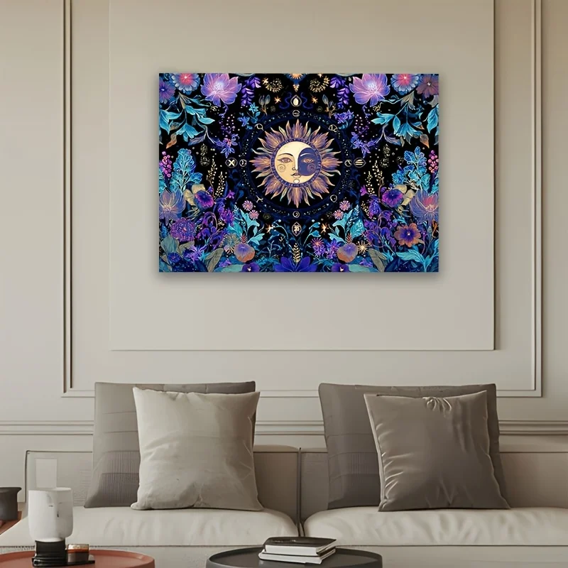 Celestial Astrology Tapestry Boho Wall Hanging Cosmic Zodiac Flower Mystical Print Large Bedroom Decor Art 180x320cm