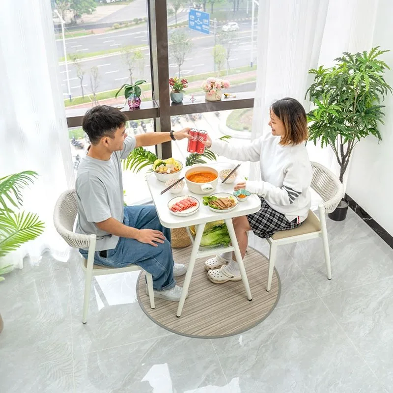 Furnace making tea Balcony dining table, household small apartment cream wind double mini balcony with stove hot pot table