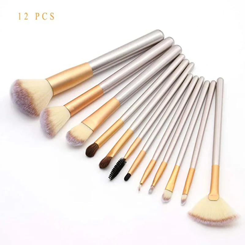 

Creamy White Wooden Handle Brush Set with 12 Champagne Brushes Brochas Maquillaje Beauty Health Makeup Brushes