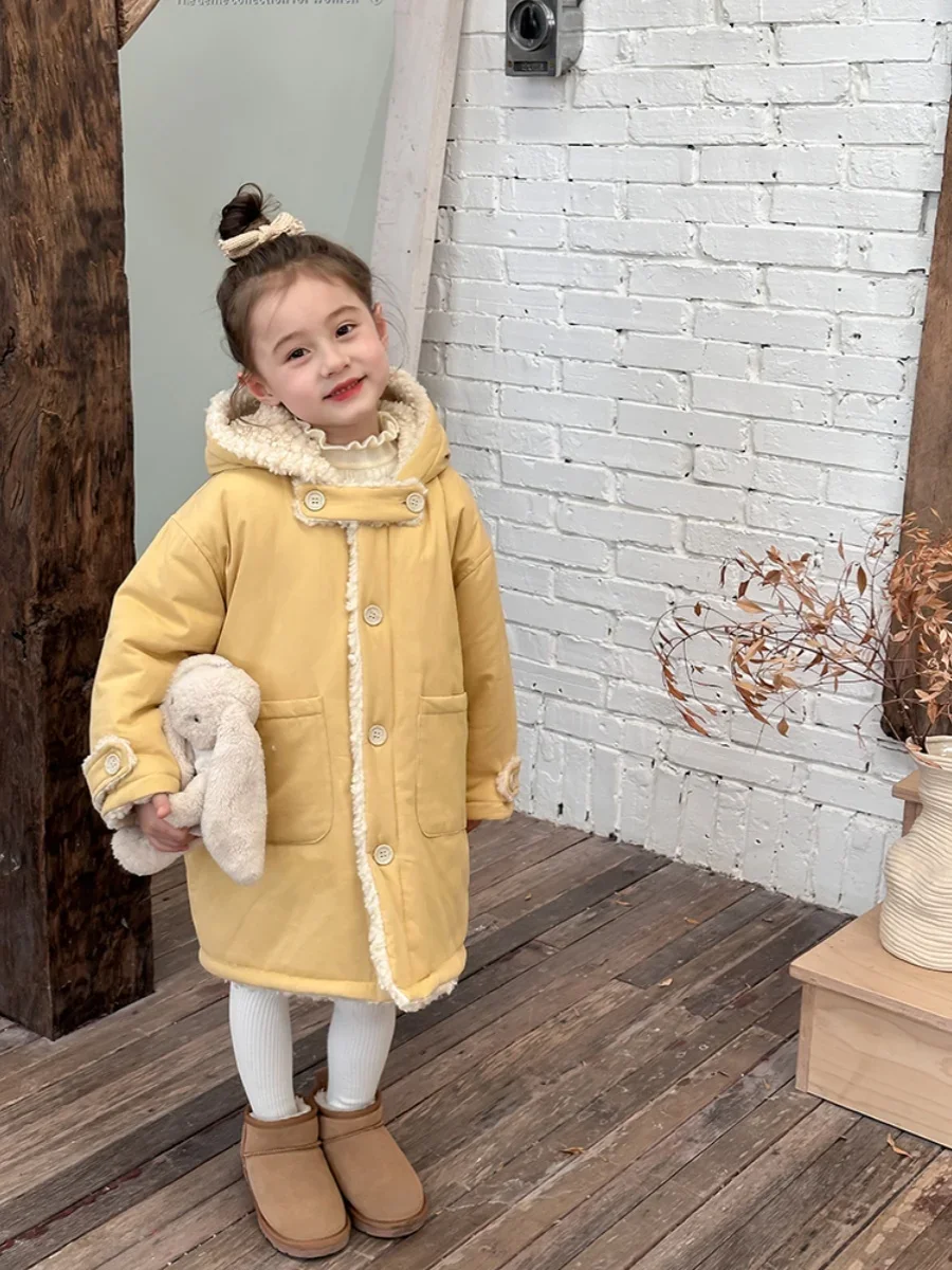 

Girls Coat Hooded Padded Baby Winter Coat Children Korean Version Foreign Atmosphere Warm Padded Coat Korean Simple Style