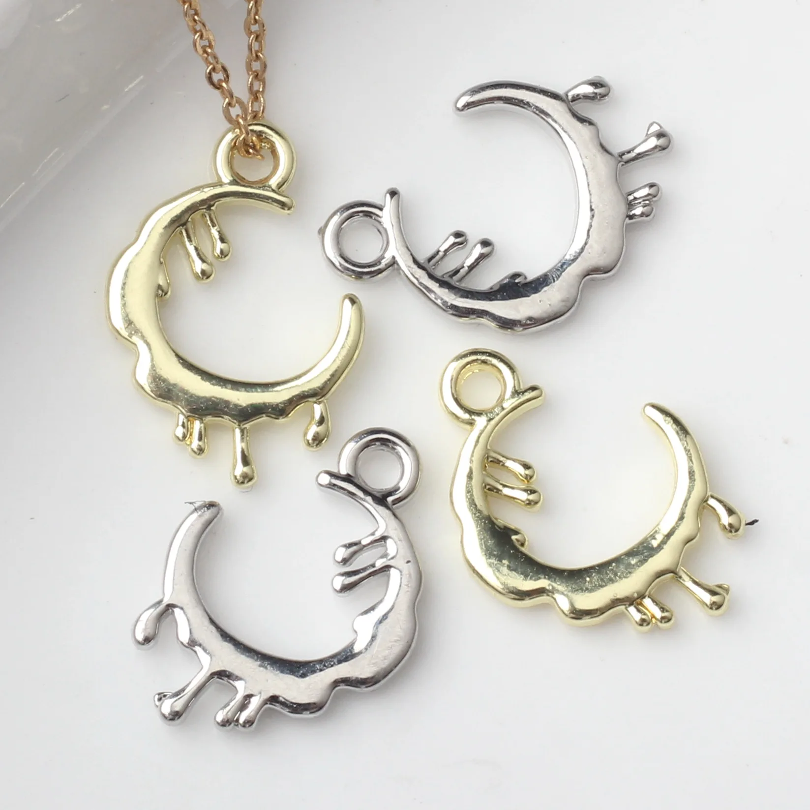 100pcs Diy Silvery Golden Color Jewelry Pendant Charms Moon Necklace Earrings Pendants Handamde Jewelry Making Accessories