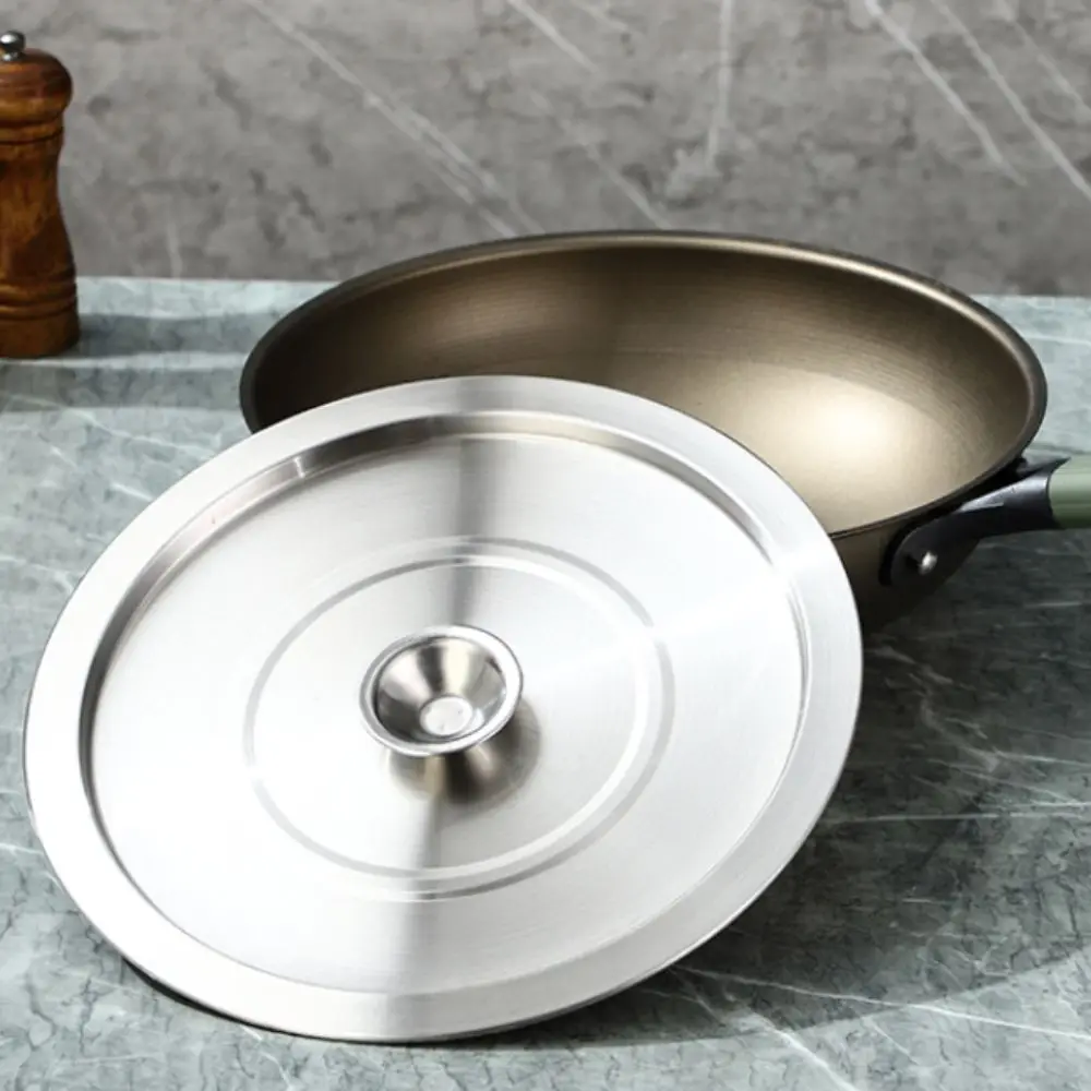 

Household Multiple Size Stainless Steel Wok Lid Silver General Cooking Pot Cover Reusable Thickened Pan Lid Soup Bucket