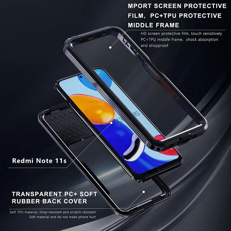 

IP68 Waterproof Case for Redmi Note 12pro 5G 11S 11 Pro 9 Snorkeling Coque Full Coverage Shockproof Cover Outdoor Sport Swim baG