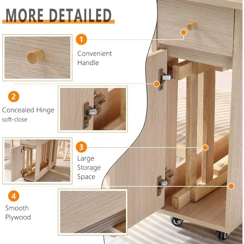 Table de Salle à Manger Pliante Extensible en Cuir oral elu, avec 2 Ailes de Proximité et 4 Roues, Table peu Encombrante de Ferme en Bois