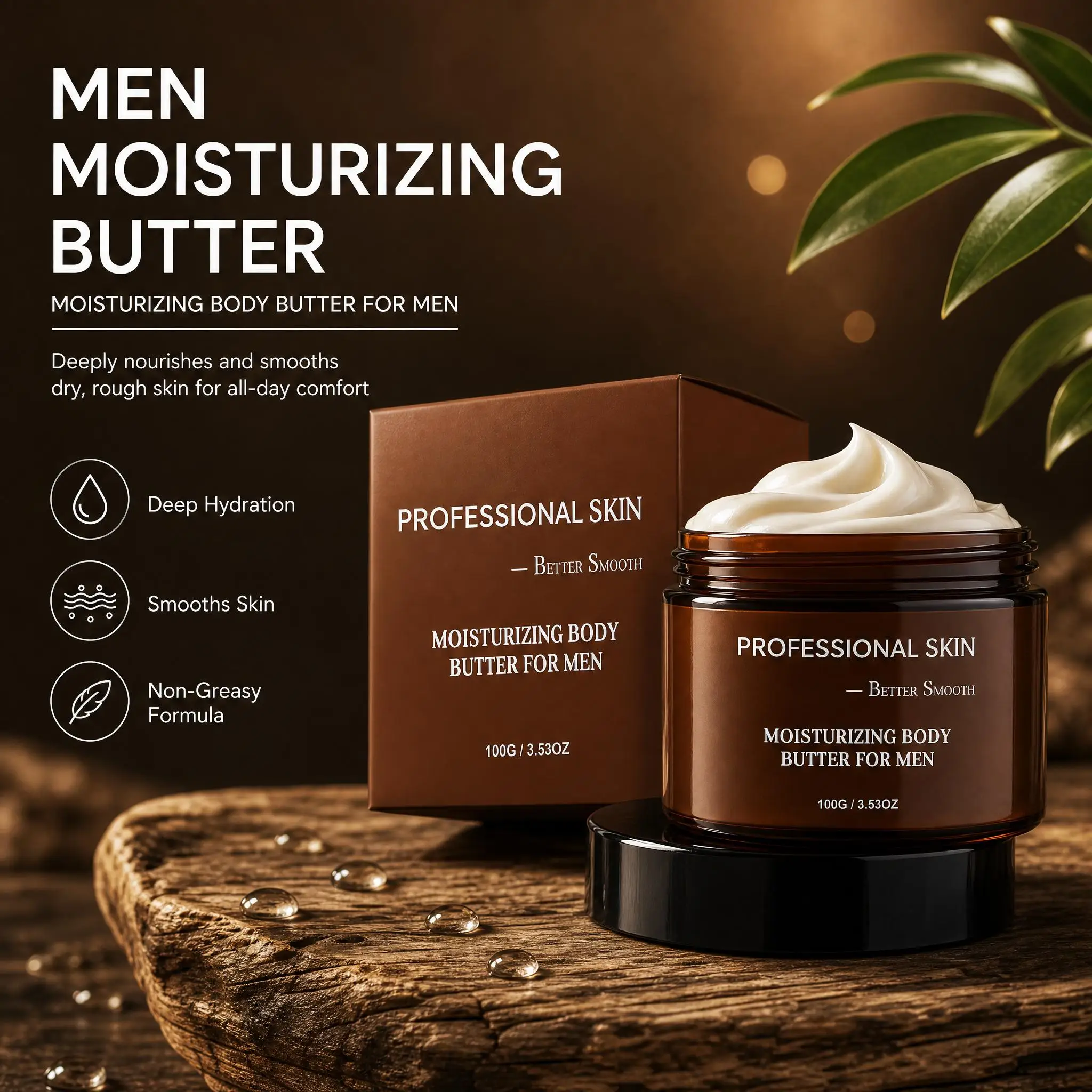 Moisturizing Body Cream For Men Long-Lasting Hydration Reduce Skin Dryness Smooth Non-Greasy Body Moisturizer With Shea Butter