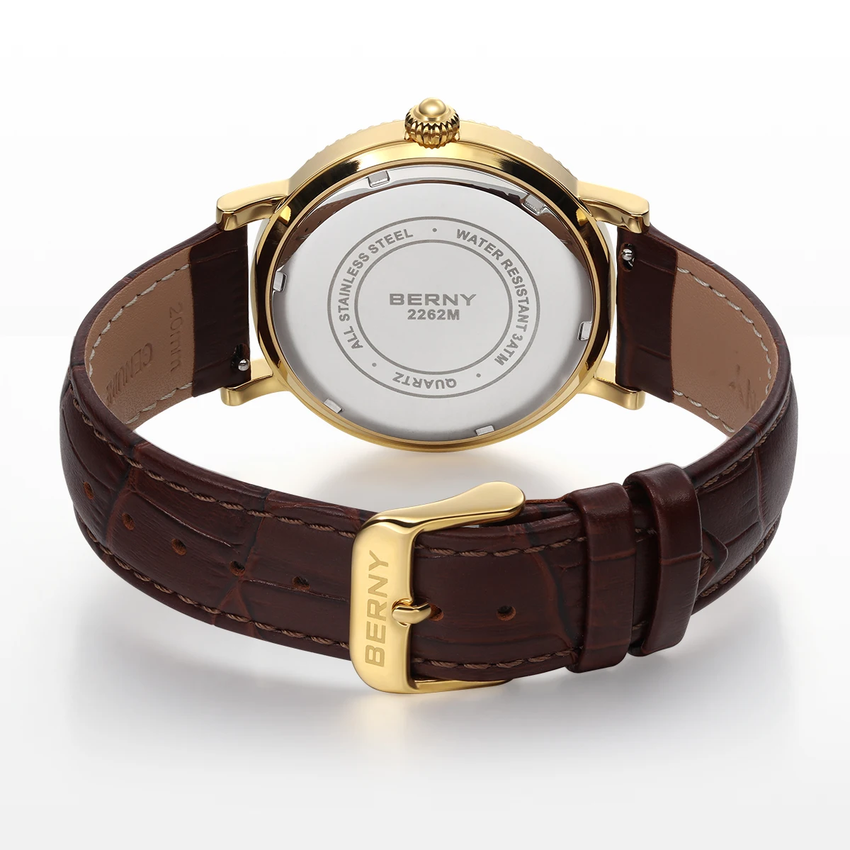 BERNY Uhren für Herren, Luxus-Kleidermarke, Business, Gold, Quarz, echte Monde, Herrenuhr, S/S, Saphir, Kalender, Mondphase-Armbanduhr – Detail 4