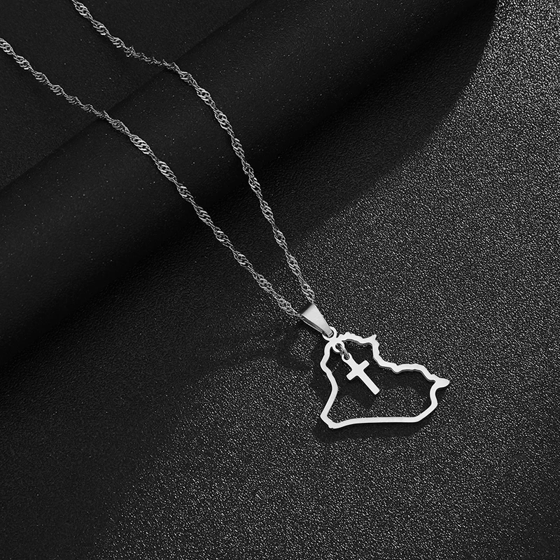 Mode Republik Irak Karte Anhänger Halskette Edelstahl Männer Frauen Herz Kreuz Karten Schmuck Geschenk – Detail 9
