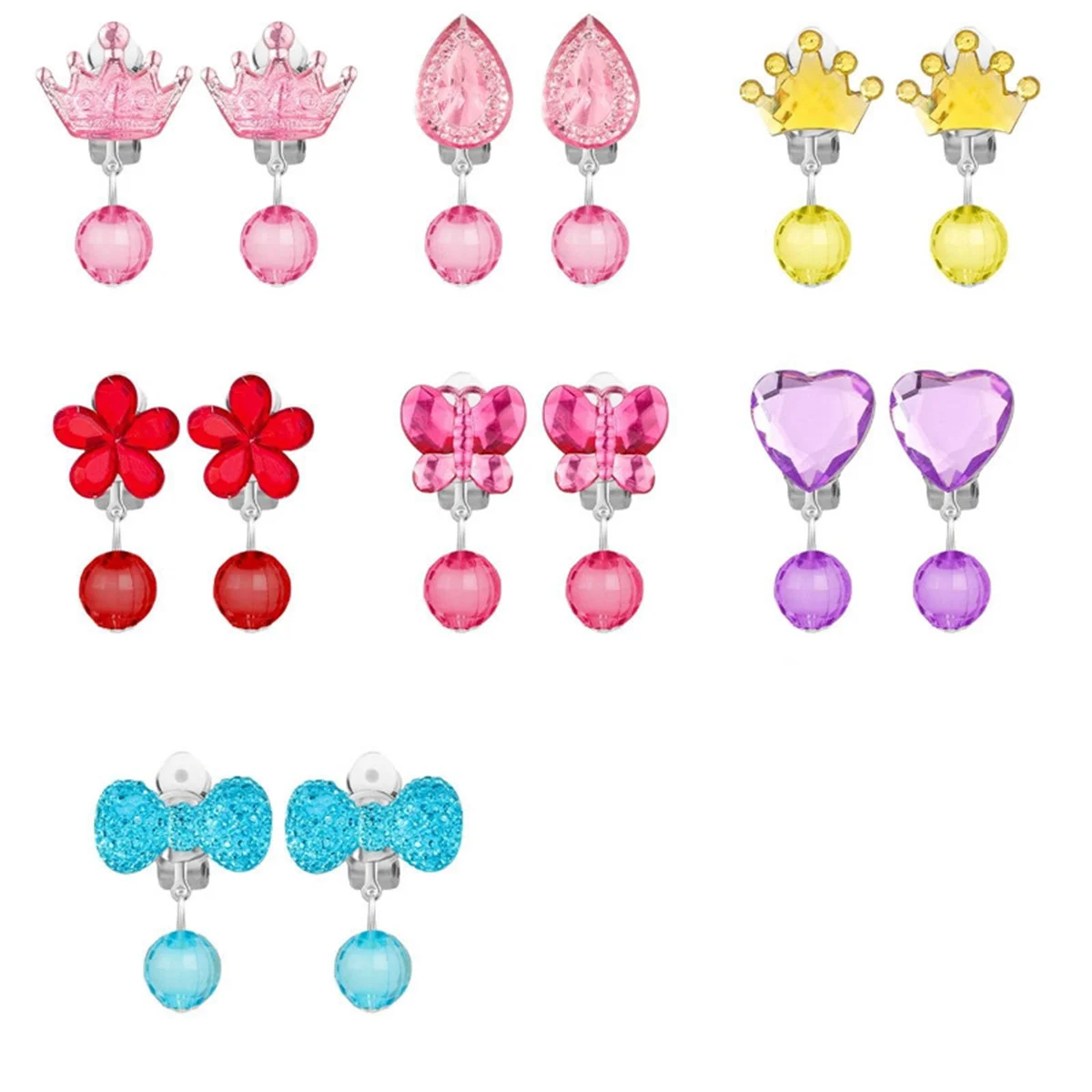 7 Pairs Korean Style Kids Ear Clip Lovely Cartoon Animal Ear Clip No Piercing Earring Ear Ring for Girls Children Gift Jewelry