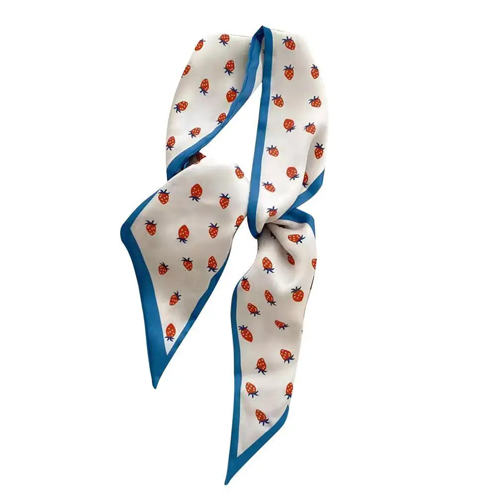 귀여운 딸기 실크 스카프 머리띠 긴 실크 머리 패션 새틴 스카프 긴 목 모자를 쓰고 있죠 농촌 리본 스타일 스카프 여성 B2O0
