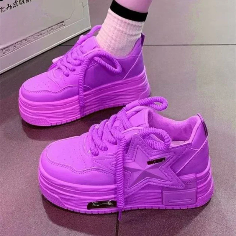 Женские массивные кроссовки, нескользящая вулканизированная обувь, теннисная тренировочная обувь на платформе, модная кожаная повседневная обувь, женская обувь на платформе